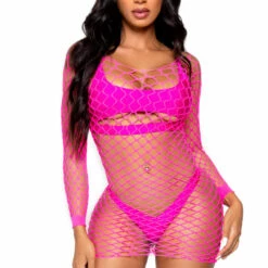 Leg Avenue Neon Net Long Sleeve Dress Lingerie