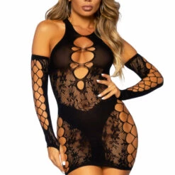 Leg Avenue Seamless Pothole Chemise And Gloves Lingerie
