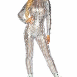 Leg Avenue Sexy Halloween Costumes Laser Cut Metallic Catsuit