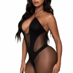 Leg Avenue Sheer And Opaque Patterned Bodystocking