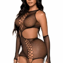 Leg Avenue Lingerie Faux Lace Up Net Chemise