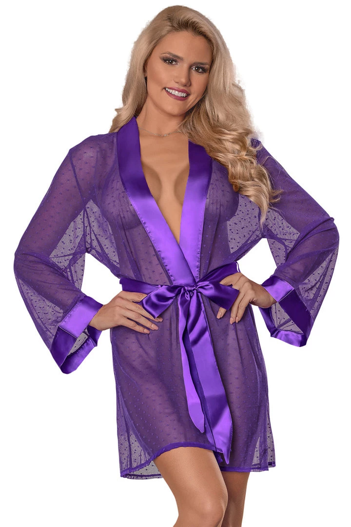 Magic Silk Chyna Purple Dotted Mesh Kimono Robe 1 Magic Silk Chyna Purple Dotted Mesh Kimono Robe