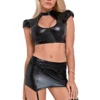 Magic Silk Liquid Onyx Keyhole Crop Top And Garter Skirt Lingerie