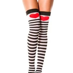 Music Legs Hosiery Striped Stockings With Heart