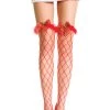 Music Legs Hosiery Red Fence Net Stockings With Bow