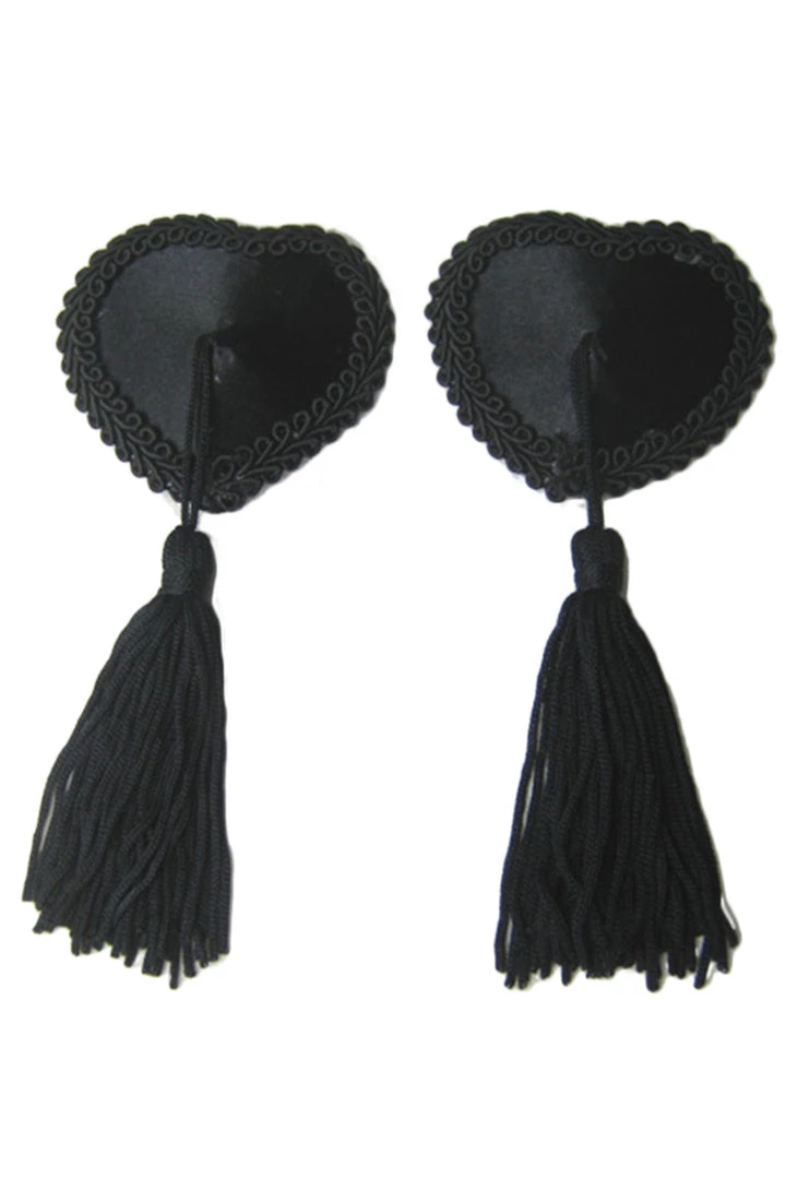 OY Brands Embroidered Heart Shaped Tassel Nipple Pasties 1 OY Brands Embroidered Heart Shaped Tassel Nipple Pasties