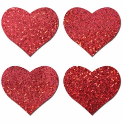 Pastease Petites: Two-Pair Small Red Glitter Hearts Nipple Pasties