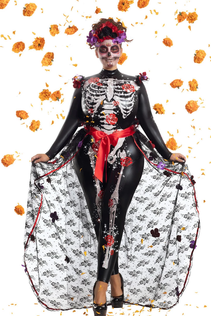 Party King Plus Size Rosas Day Of The Dead Costume 3 Party King Plus Size Rosas Day Of The Dead Costume