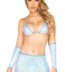 Roma Costume Iridescent Sequin Gloves Clubwear