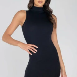 Roma Costume Ribbed Turtle Neck Dress Clothing
