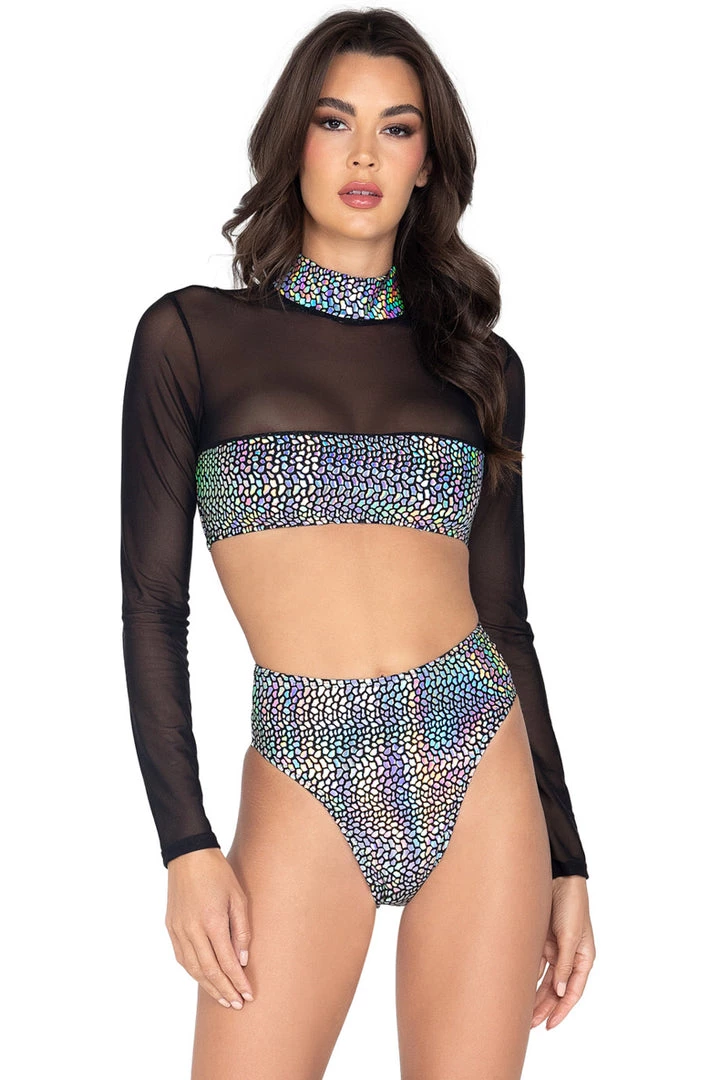 Roma Costume Metallic And Sheer Crop Top 4 Roma Costume Metallic And Sheer Crop Top