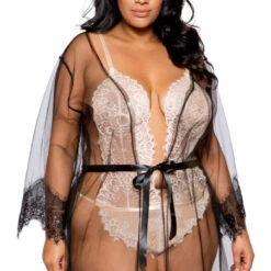 Roma Costume Plus Size Lingerie Plus Size Elegant Sheer Nude Maxi Length Robe