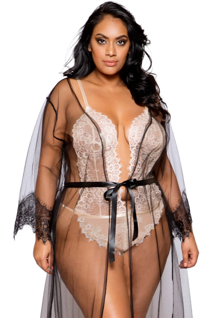 Roma Costume Plus Size Lingerie Plus Size Elegant Sheer Nude Maxi Length Robe 2 Roma Costume Plus Size Lingerie Plus Size Elegant Sheer Nude Maxi Length Robe