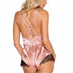 Roma Costume Elegant Eyelash Lace And Satin Romper Lingerie