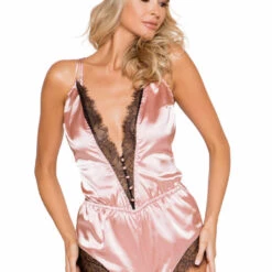 Roma Costume Elegant Eyelash Lace And Satin Romper Lingerie