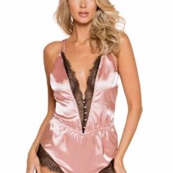 Roma Costume Elegant Eyelash Lace And Satin Romper Lingerie