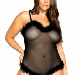 Roma Costume Plus Size Curvy Mesh & Fur Teddy Plus Size Lingerie