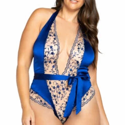 Roma Costume Low Plunge Floral And Satin Teddy Lingerie