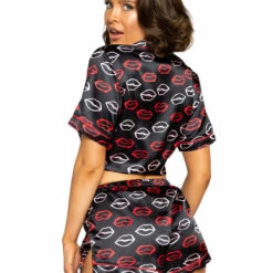 Roma Costume Lingerie Lip Print Satin Pajama Set