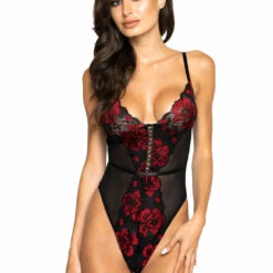 Roma Costume Floral Lace And Mesh Teddy With Lace-Up Trim 9 Roma Costume Floral Lace And Mesh Teddy With Lace-Up Trim