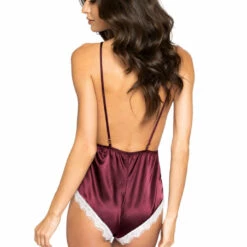 Roma Costume Lingerie Satin Pajama Romper With Eyelash Lace Trim