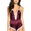 Roma Costume Lingerie Satin Pajama Romper With Eyelash Lace Trim