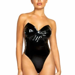Roma Costume Vinyl Bodysuit With Back Zipper And Thong Back Lingerie