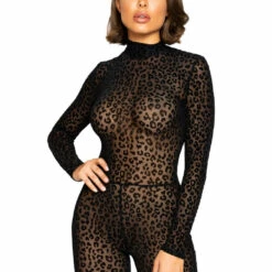 Roma Costume Leopard Print Velvet Bodysuit Bodystockings