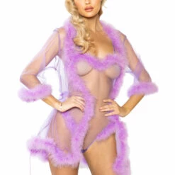 Roma Costume Sheer Faux Fur Trimmed Robe