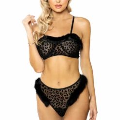 Roma Costume Lingerie Sheer Velvet Leopard Bra Set