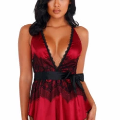 Roma Costume Sexy Satin And Eyelash Lace Babydoll