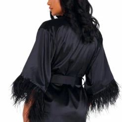 Roma Costume Satin Robe With Ostrich Feather Trim