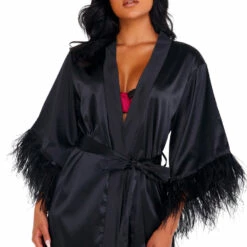 Roma Costume Satin Robe With Ostrich Feather Trim