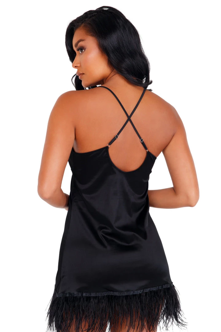 Roma Costume Satin Chemise With Ostrich Feather Trim 2 Roma Costume Satin Chemise With Ostrich Feather Trim