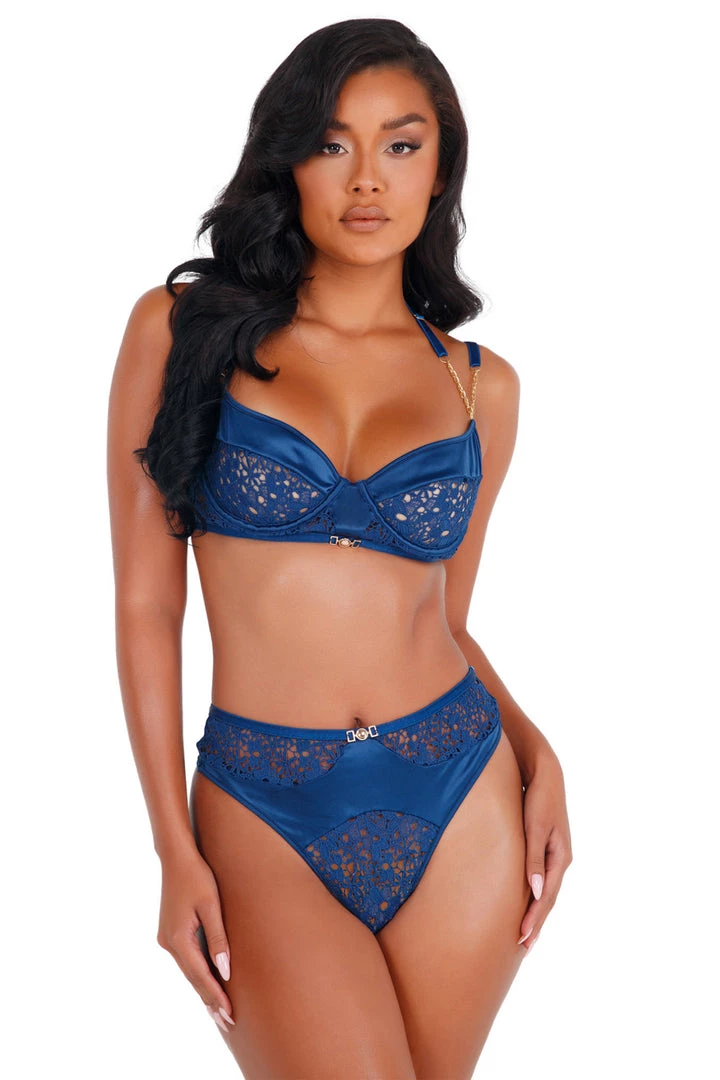 Roma Costume Lingerie Navy Satin And Lace Bra And Panty 1 Roma Costume Lingerie Navy Satin And Lace Bra And Panty