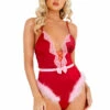 Roma Costume Satin Teddy With Marabou Teddy Lingerie