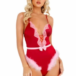 Roma Costume Satin Teddy With Marabou Teddy Lingerie