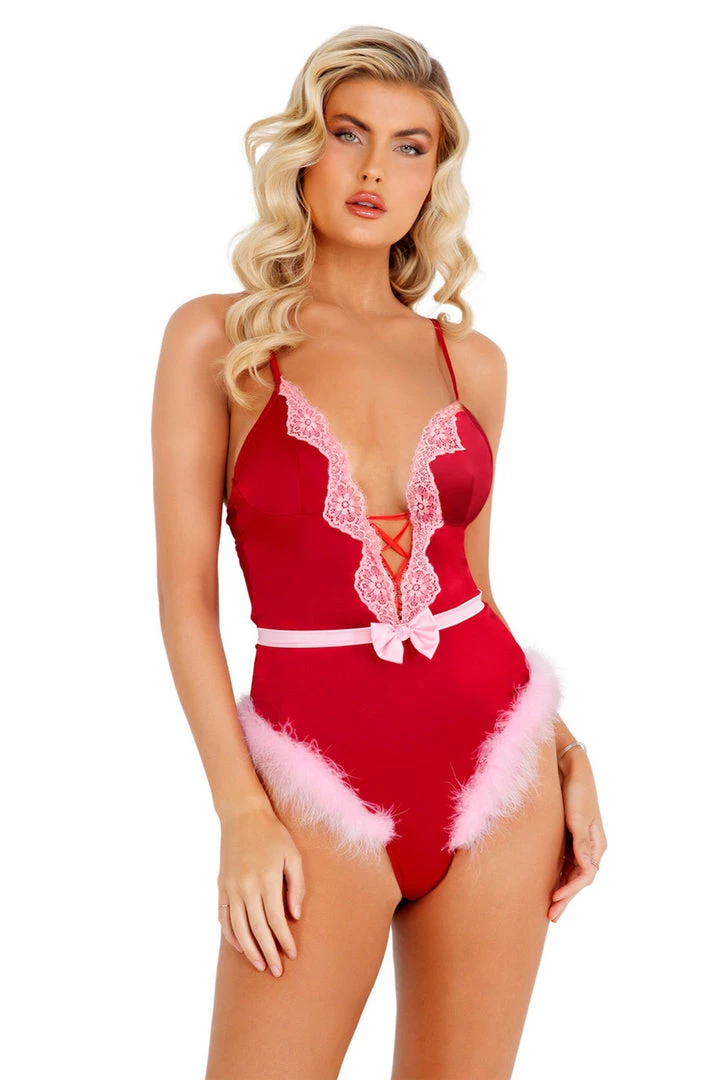 Roma Costume Satin Teddy With Marabou Teddy Lingerie 2 Roma Costume Satin Teddy With Marabou Teddy Lingerie
