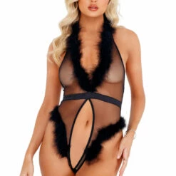 Roma Costume Black Marabou Teddy Lingerie 5 Roma Costume Black Marabou Teddy Lingerie