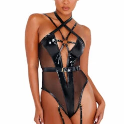 Roma Costume Strappy Vinyl Bodysuit
