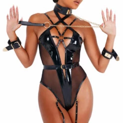 Roma Costume Strappy Vinyl Bodysuit