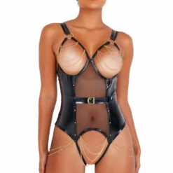 Roma Costume Vinyl Teddy With Chain Detail Teddy Lingerie