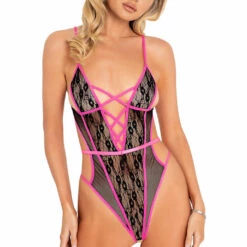 Roma Costume Lingerie Crotchless Criss Cross Teddy