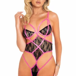 Roma Costume Lingerie Criss Cross Contrast Teddy