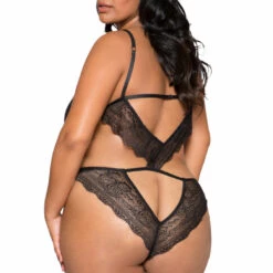 3WISHES Plus Size Lace Cut Out Teddy