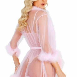 Roma Costume Sheer Faux Fur Trimmed Robe 6 Roma Costume Sheer Faux Fur Trimmed Robe