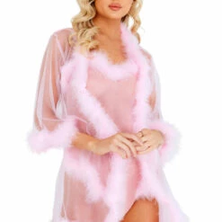 Roma Costume Sheer Faux Fur Trimmed Robe