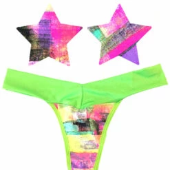 NevaNude Sporty Neon Tetris Nipple Pasties & Thong Panty Lingerie
