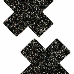 NevaNude Black And Silver Glitter Double X Nipple Pasties