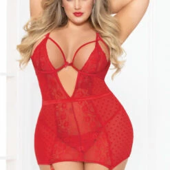 Seven Till Midnight Plus Size Lingerie Plus Size Romantic Red Chemise And Panty